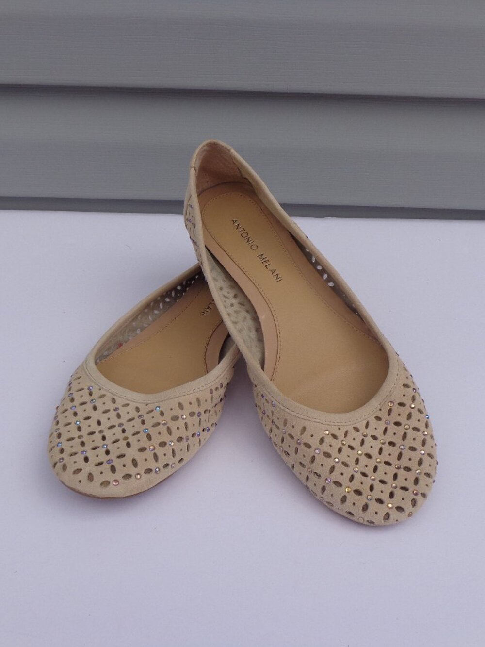 Antonio Melani Galle Flat Perforated Pink Marble Rhinestones Shoes Women Sz 8.5M